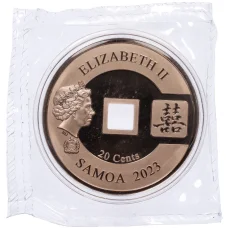 Монета 20 центов 2023 года Самоа «На счастье — Дракон и феникс» (реверс)