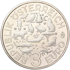 Монета 3 евро 2018 года Австрия «Животные со всего мира — Лягушка» (реверс)