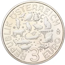 Монета 3 евро 2019 года Австрия «Животные со всего мира — Выдра» (реверс)