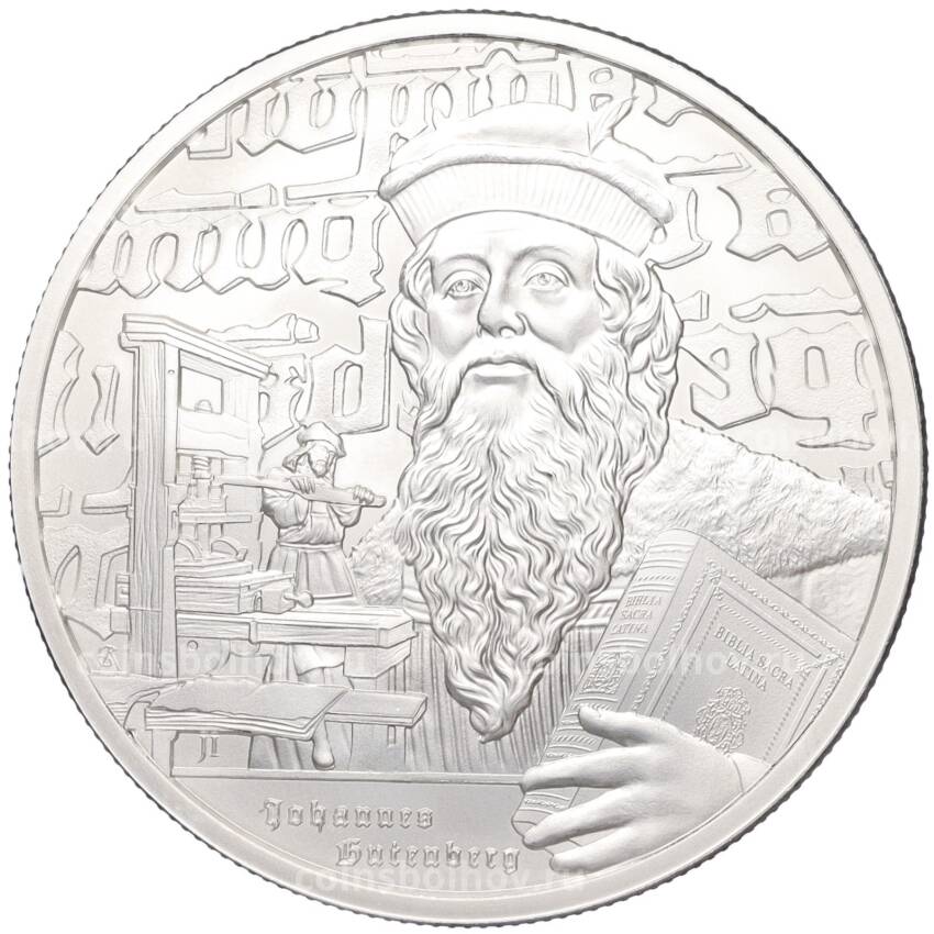 Монета 2 доллара 2024 года Ниуэ «Иконы вдохновения — Иоганн Гутенберг»
