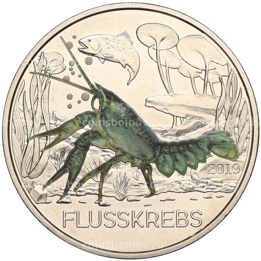 Монета 3 евро 2019 года Австрия «Животные со всего мира — Речной рак»