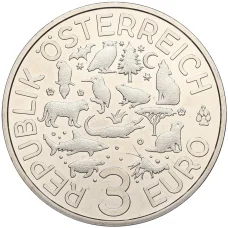 Монета 3 евро 2019 года Австрия «Животные со всего мира — Речной рак» (реверс)