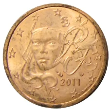 Монета 2 евроцента 2011 года Франция (аверс)