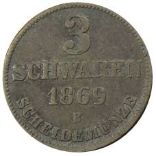 Монета 3 шварена 1869 года B Германские государства — Ольденбург (аверс)