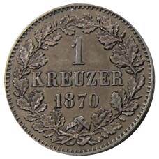 Монета 1 крейцер 1870 года Германские гоcударства — Баден (аверс)