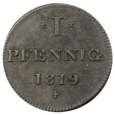 Монета 1 пфенниг 1819 года Германские государства — Франкфурт (аверс)