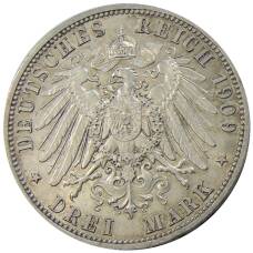 Монета 3 марки 1909 года A Германия (Шварцбург-Зондерсгаузен) — Смерть Карла Гюнтера (реверс)