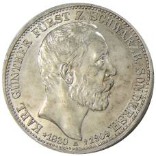 Монета 3 марки 1909 года A Германия (Шварцбург-Зондерсгаузен) — Смерть Карла Гюнтера (аверс)