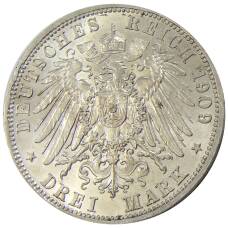 Монета 3 марки 1909 года A Германия (Шварцбург-Зондерсгаузен) — Смерть Карла Гюнтера (реверс)