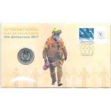 Монета 20 центов 2011 года Австралия — 10 лет Международному году волонтеров (в блистере с маркой) (аверс)