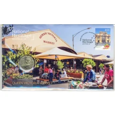 Монета 1 доллар 2021 года Австралия Английский алфавит — буква «Q» Queen Victoria market (в блистере с маркой) (аверс)