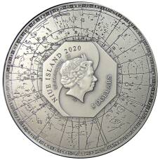 Монета 5 долларов 2020 года Ниуэ Четыре благоприятных зверя  — Лазурный  дракон Востока (в коробке) (реверс)