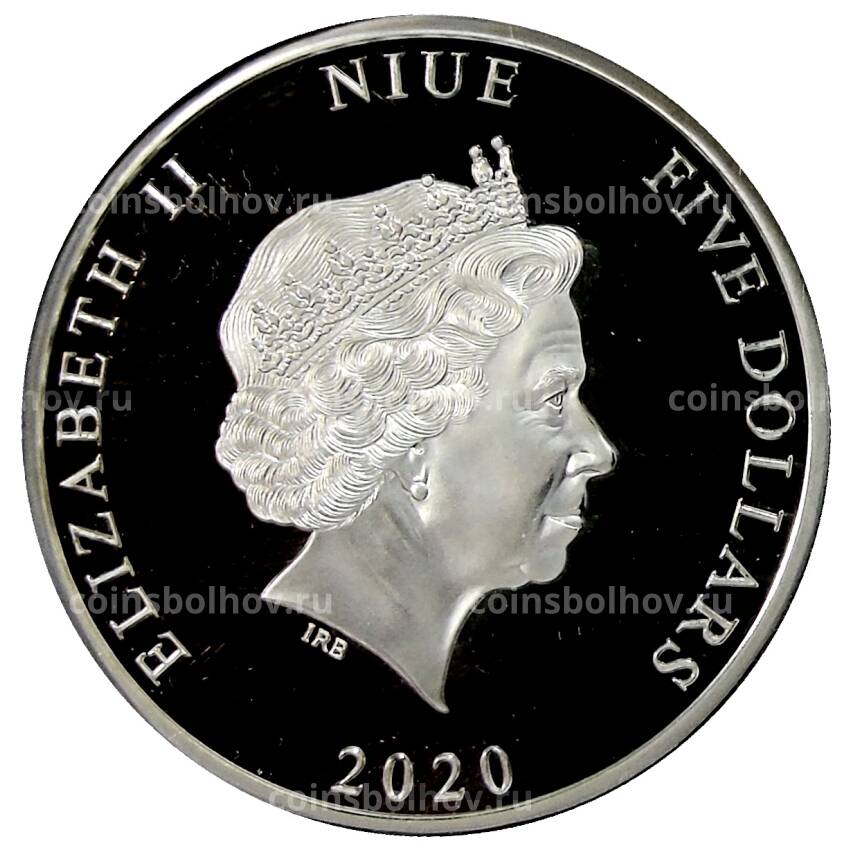 Монета 5 долларов 2020 года Ниуэ Жуткие истории — Ворон (в коробке) (вид 2)