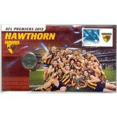 Монета 1 доллар 2013 года Австралия Австралийская футбольная лига — финалист 2013 Hawthorn Football Club (в конверте с маркой) (аверс)