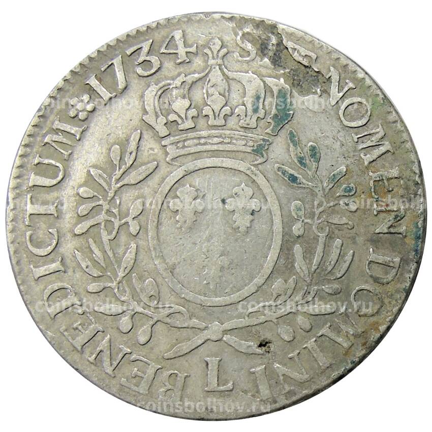 Монета 1 экю 1734 года L Франция (Людовик XV) (вид 2)