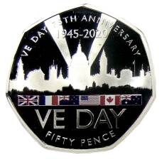 Монета 50 пенсов 2020 года Гибралтар — 75 лет Победы (цветное покрытие, в коробке) (аверс)