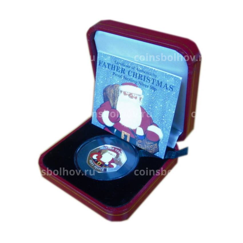 Монета 50 пенсов 2018 года Гибралтар — Дед  Мороз  (цветное покрытие, в коробке) (вид 3)