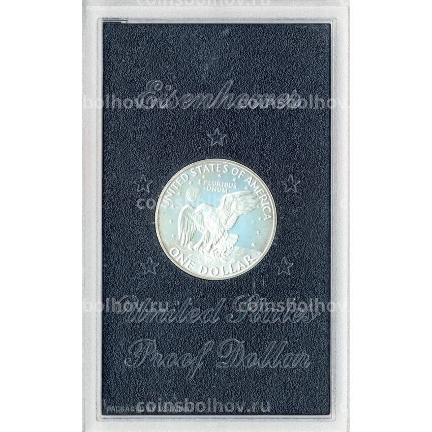 Монета 1 доллар 1972 года S США «Эйзенхауэр» (в блистере) (вид 2)