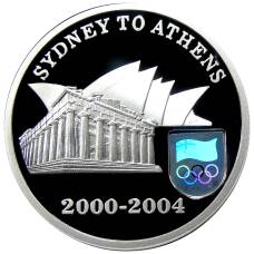Монета 5 долларов 2004 года Австралия Олимпиада —  Из Сиднея в Афины (в коробке) (аверс)