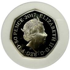Монета 50 пенсов 2017 года Великобритания «150 лет со дня рождения Беатрис Поттер — Кролик Питер» (в коробке) (реверс)
