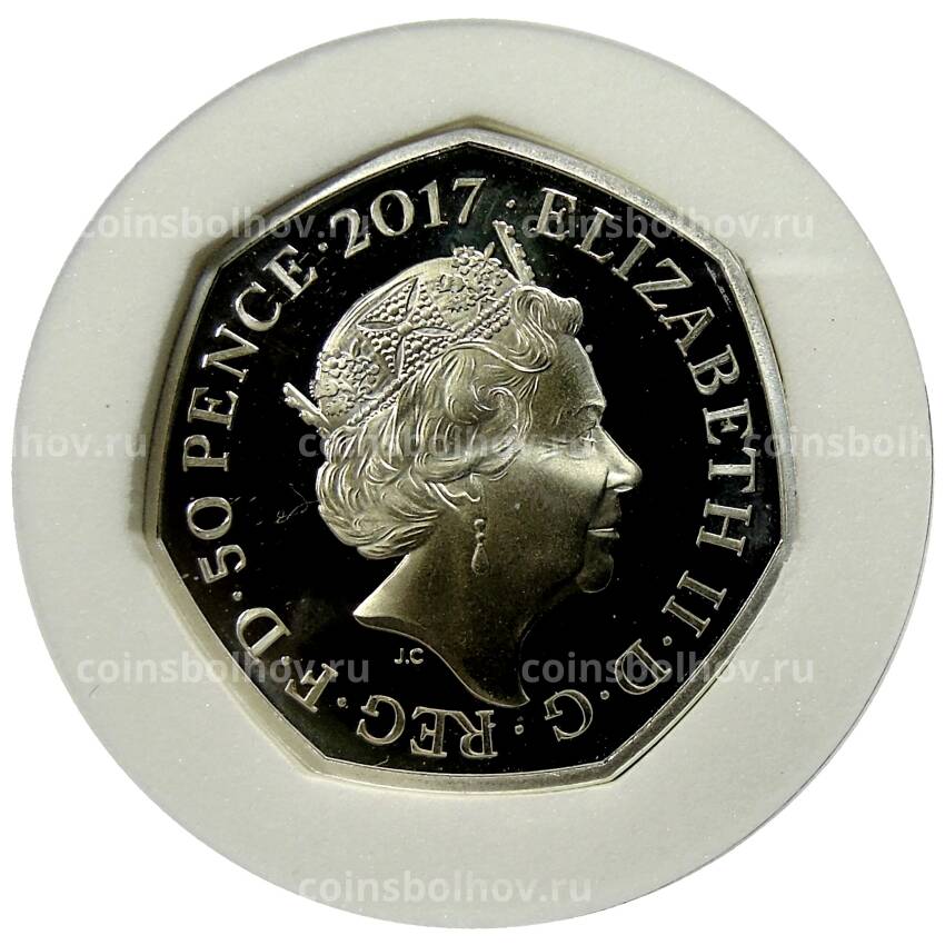 Монета 50 пенсов 2017 года Великобритания «150 лет со дня рождения Беатрис Поттер — Кролик Питер» (в коробке) (вид 2)