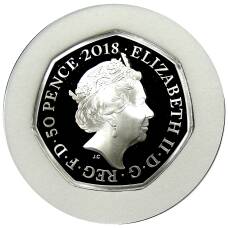 Монета 50 пенсов 2018 года Великобритания «150 лет со дня рождения Беатрис Поттер — Флопси Банни» (в коробке) (реверс)