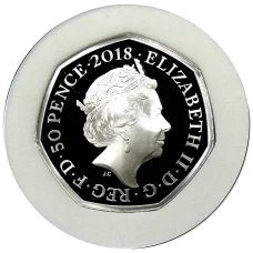 Монета 50 пенсов 2018 года Великобритания «150 лет со дня рождения Беатрис Поттер — Флопси Банни» (в коробке) (реверс)