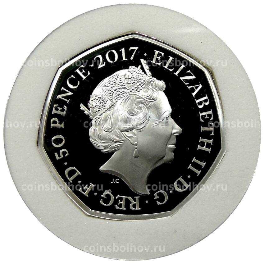Монета 50 пенсов 2017 года Великобритания «150 лет со дня рождения Беатрис Поттер — Котенок Том» (в коробке) (вид 2)