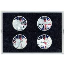 Набор из 4 монет 5 фунтов 2011 года Джерси — Дух Нации (цветной, в подарочной коробке) (аверс)