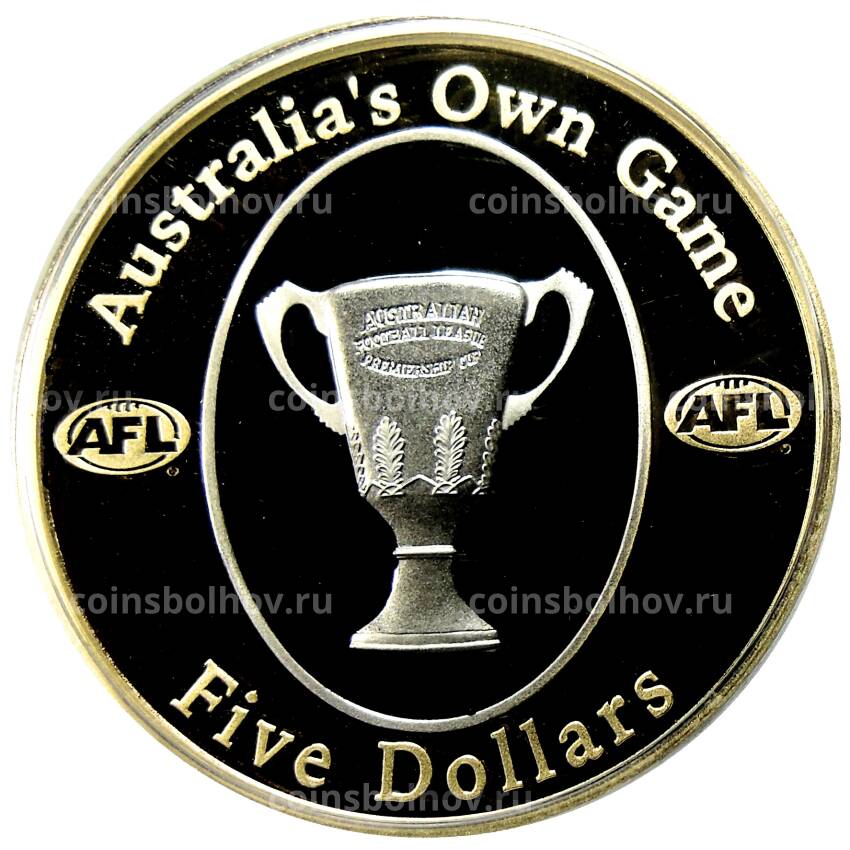 Монета 5 долларов 2004 года Австралия — кубок по Австралийскому футболу (Австралийская футбольная лига, в коробке)