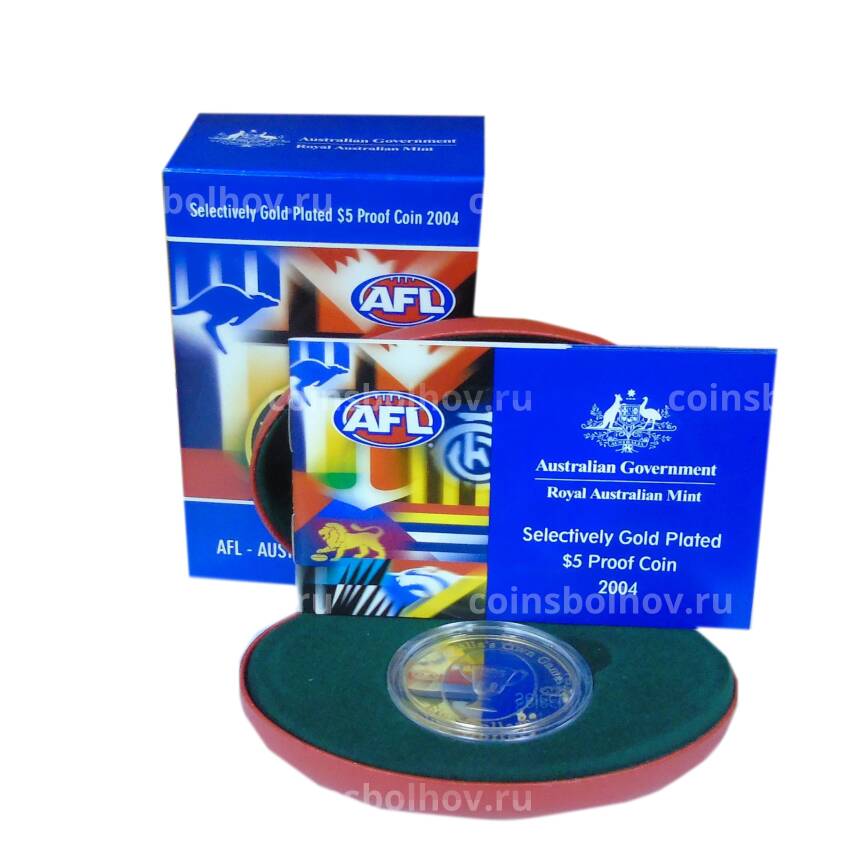 Монета 5 долларов 2004 года Австралия — кубок по Австралийскому футболу (Австралийская футбольная лига, в коробке) (вид 5)