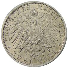 Монета 2 марки 1904 года Германия (Гессен) — 400 лет со дня рождения Филиппа I Великодушного (реверс)