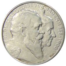 Монета 2 марки 1906 года  Германия (Баден) — 50 лет свадьбе Фридриха I и Луизы Прусской (аверс)