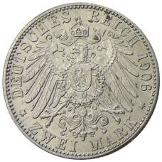 Монета 2 марки 1906 года  Германия (Баден) — 50 лет свадьбе Фридриха I и Луизы Прусской (реверс)