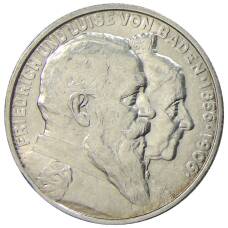 Монета 2 марки 1906 года  Германия (Баден) — 50 лет свадьбе Фридриха I и Луизы Прусской (аверс)