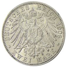 Монета 2 марки 1906 года  Германия (Баден) — 50 лет свадьбе Фридриха I и Луизы Прусской (реверс)