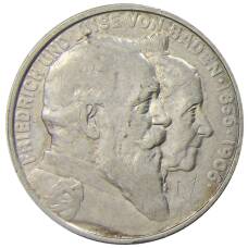 Монета 2 марки 1906 года  Германия (Баден) — 50 лет свадьбе Фридриха I и Луизы Прусской (аверс)