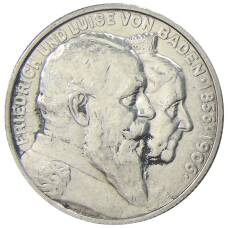Монета 2 марки 1906 года  Германия (Баден) — 50 лет свадьбе Фридриха I и Луизы Прусской (аверс)