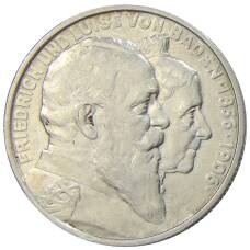 Монета 2 марки 1906 года  Германия (Баден) — 50 лет свадьбе Фридриха I и Луизы Прусской (аверс)