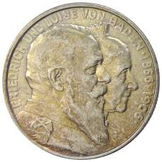 Монета 2 марки 1906 года  Германия (Баден) — 50 лет свадьбе Фридриха I и Луизы Прусской (аверс)
