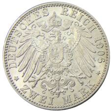 Монета 2 марки 1906 года  Германия (Баден) — 50 лет свадьбе Фридриха I и Луизы Прусской (реверс)