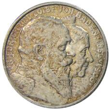 Монета 2 марки 1906 года  Германия (Баден) — 50 лет свадьбе Фридриха I и Луизы Прусской (аверс)