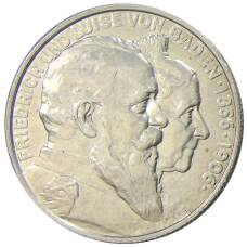 Монета 2 марки 1906 года  Германия (Баден) — 50 лет свадьбе Фридриха I и Луизы Прусской (аверс)