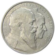 Монета 2 марки 1906 года  Германия (Баден) — 50 лет свадьбе Фридриха I и Луизы Прусской (аверс)