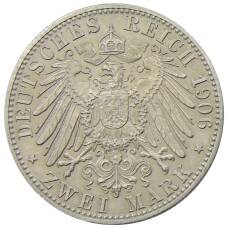 Монета 2 марки 1906 года  Германия (Баден) — 50 лет свадьбе Фридриха I и Луизы Прусской (реверс)