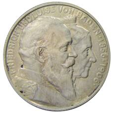 Монета 2 марки 1906 года  Германия (Баден) — 50 лет свадьбе Фридриха I и Луизы Прусской (аверс)