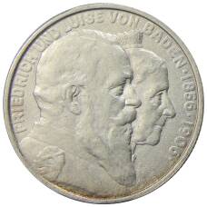 Монета 2 марки 1906 года  Германия (Баден) — 50 лет свадьбе Фридриха I и Луизы Прусской (аверс)