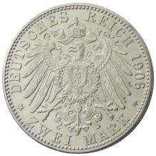 Монета 2 марки 1906 года  Германия (Баден) — 50 лет свадьбе Фридриха I и Луизы Прусской (реверс)