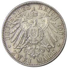 Монета 2 марки 1906 года  Германия (Баден) — 50 лет свадьбе Фридриха I и Луизы Прусской (реверс)