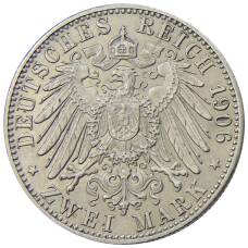 Монета 2 марки 1906 года  Германия (Баден) — 50 лет свадьбе Фридриха I и Луизы Прусской (реверс)